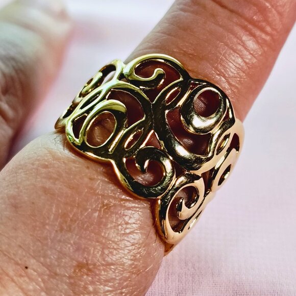 Filigree Ring Technibond 18K Gold Over Sterling Silver Openwork Swirl Size 9 - Picture 2 of 7